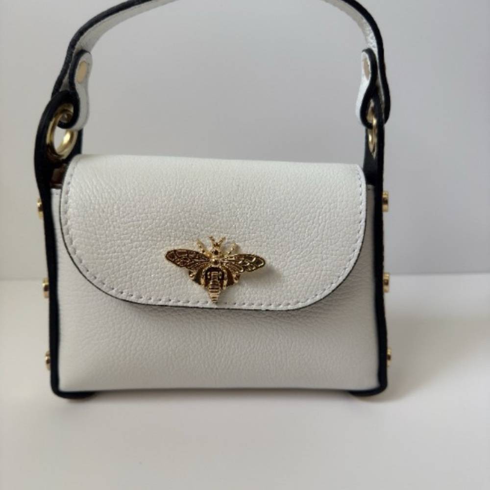 Vera Pelle White Mini Bag with Gold Bee BRAND NEW WITHOUT TAGS.